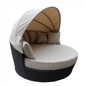 WD Patio Tao Outdoor Brown Rattan Day Bed - Beige Fabric