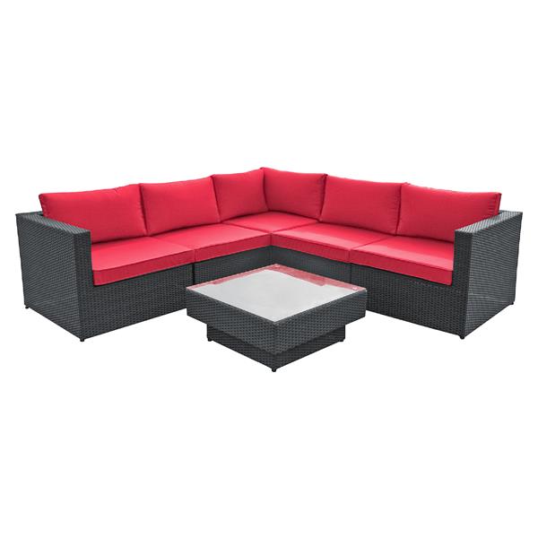 Ensemble de canapé extérieur avec table, rouge et noir, 6 pièces