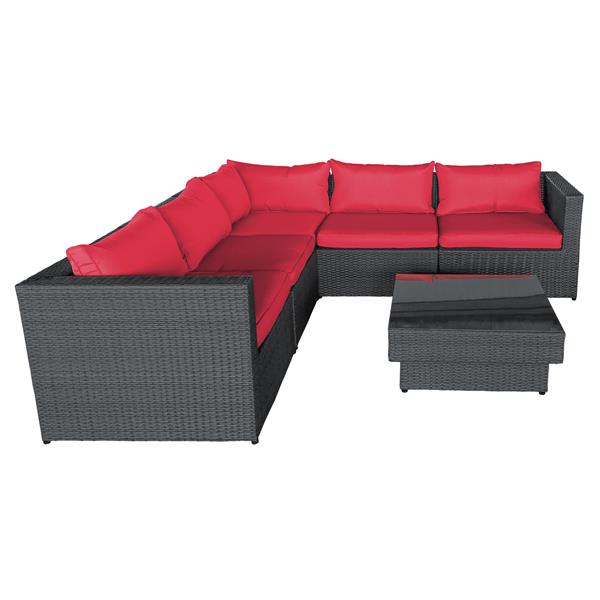 Ensemble de canapé extérieur avec table, rouge et noir, 6 pièces