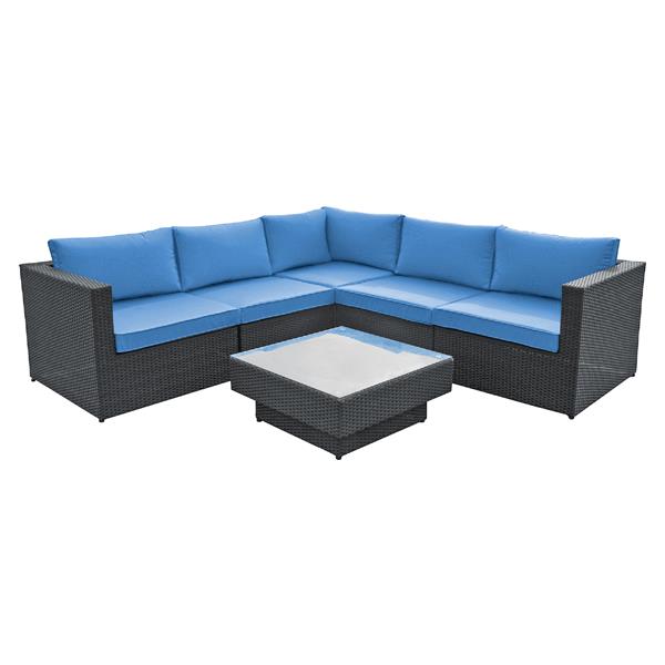 Ensemble de canapé extérieur avec table, bleu et noir, 6 pièces