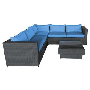 Ensemble de canapé extérieur avec table, bleu et noir, 6 pièces