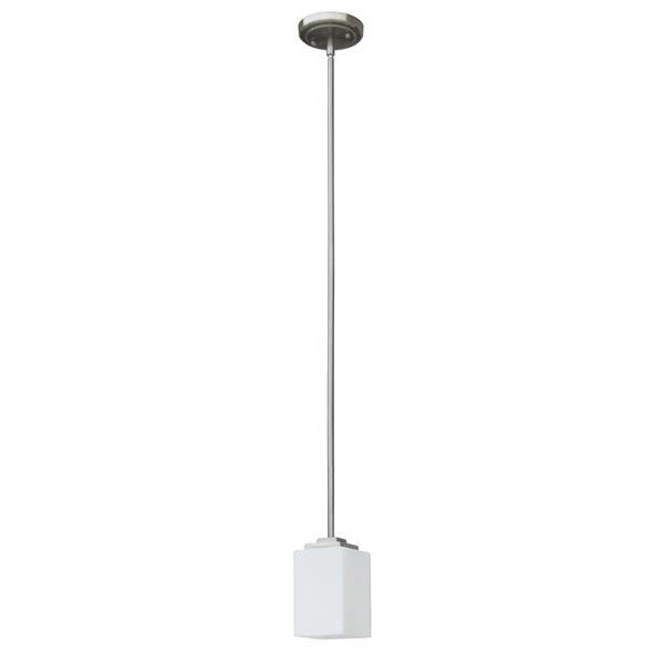 Luminaire suspendu Whitfield à 1 lumière, 7,6 po, verre blanc, acier satiné