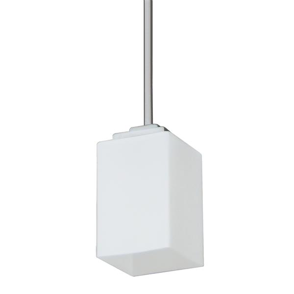 Luminaire suspendu Whitfield à 1 lumière, 7,6 po, verre blanc, acier satiné