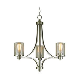 Lustre à 3 lumières Iris de Whitfield, 24 po, acier satiné, verre à bulle