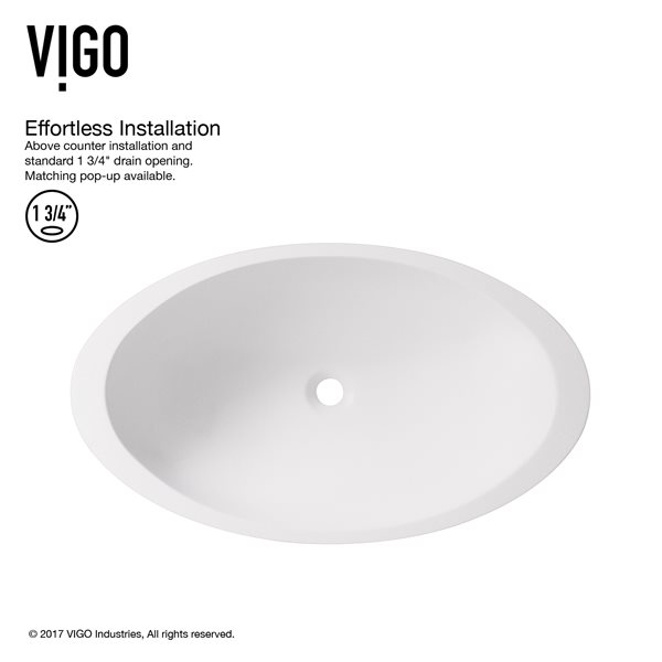 VIGO Wisteria&nbsp;14-in W x&nbsp;23-in L White Matte Stone Oval Vessel Bathroom Sink with Seville Fauce/Drain - Brushed Nickel