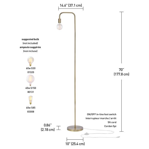 Globe Electric Holden Floor Lamp 70 Metal Gold 67068 Rona