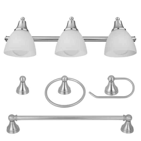 Bathroom Bath Set 5 Piece All in One 3 Light Vanity Oil Rubbed Bronze Frosted