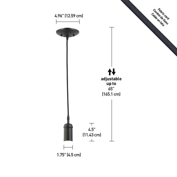 Luminaire suspendu Edison, 1 lumière, 65 po, noir