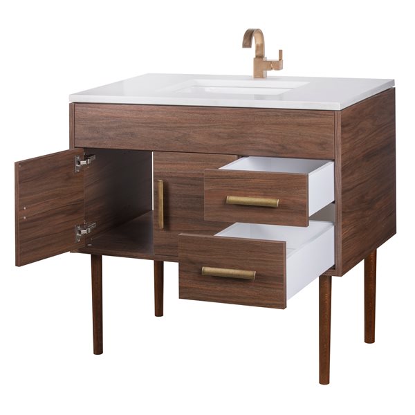 Cutler Kitchen & Bath Garland 36-in Brown Single Sink Bathroom Vanity with White Acrylic Top