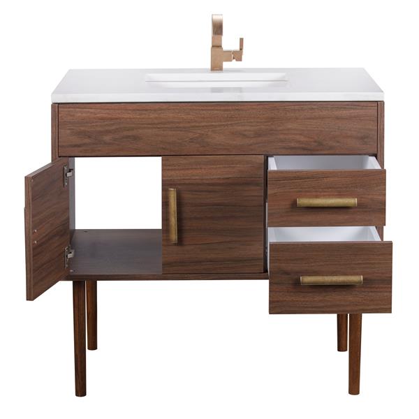 Cutler Kitchen & Bath Garland 36-in Brown Single Sink Bathroom Vanity with White Acrylic Top