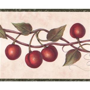 Chesapeake Wallpaper Border - 15' x 4" - Red Cherry on Vine - Coconut