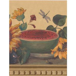 Retro Art Wallpaper Border- 15' x 9.1" -Sunflowers/Butterflies - Beige