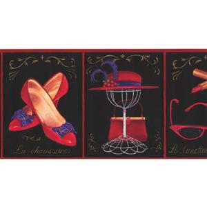Chesapeake Wallpaper Border- 15' x 6.5" -French Fashion -Red/Black/Blue
