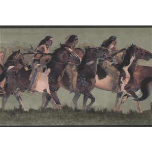 York Wallcoverings Wallpaper Border - 15-ft x 7-in -Indians Riding on Horses -Green