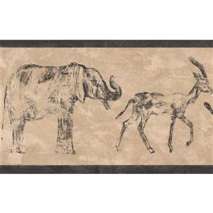 Retro Art Wallpaper Border - 15' x 7" - Sketched Animals - Beige