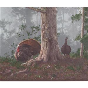 Retro Art Wallpaper Border - 15' x 10.25" -Wild Turkey in Shady Forest