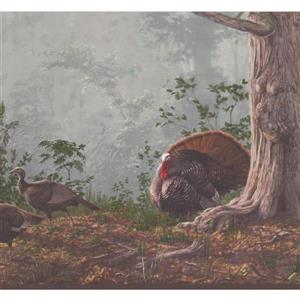 Retro Art Wallpaper Border - 15' x 10.5" - Wild Turkey in Sunny Forest