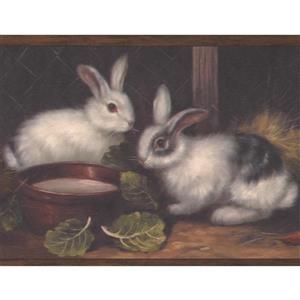 Chesapeake Wallpaper Border -15' x 7" -Bunnies in the Barn - Dark Brown