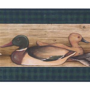 Retro Art Wallpaper Border - 15' x 9.5" -Vintage Ducks on Wooden Lake
