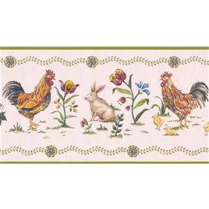 Retro Art Wallpaper Border - 15' x 4.87" - Roosters/Rabbits/Flowers