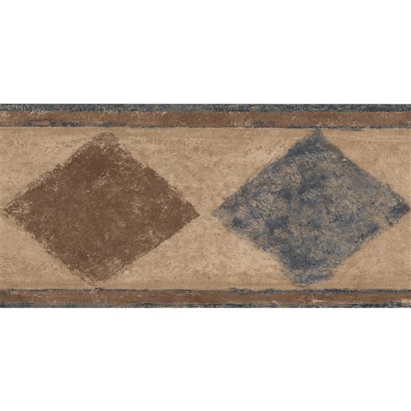 Beige Blue Black Abstract Wallpaper Border Rhombus Geometric Design Roll 15 x 7