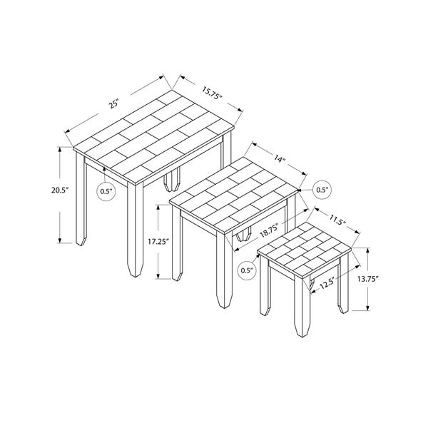 Monarch Accent Tables - 11.5-in - Composite - Cappuccino - 3 pcs