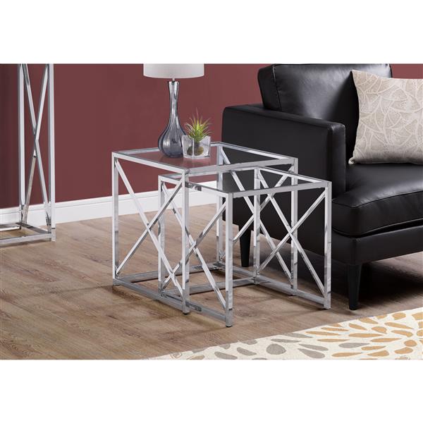 Monarch Accent Tables - 19.75-in x 20-in - Glass - Chrome - 2 pcs