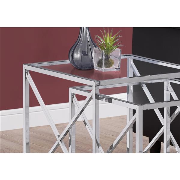 Monarch Accent Tables - 19.75-in x 20-in - Glass - Chrome - 2 pcs