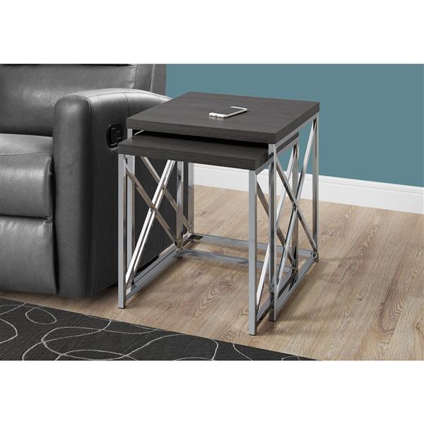 Monarch Accent Tables - 19.75-in x 21.25-in - Composite - Gray - 2 pcs