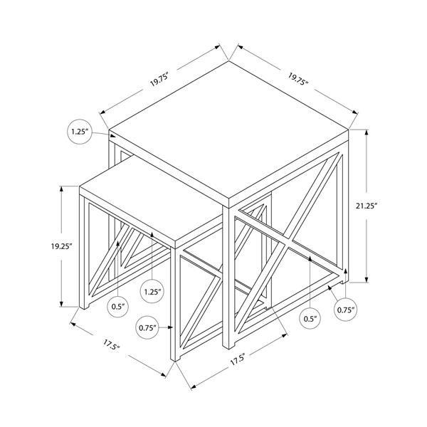 Monarch Accent Tables - 19.75-in x 21.25-in - Composite - White - 2 pcs