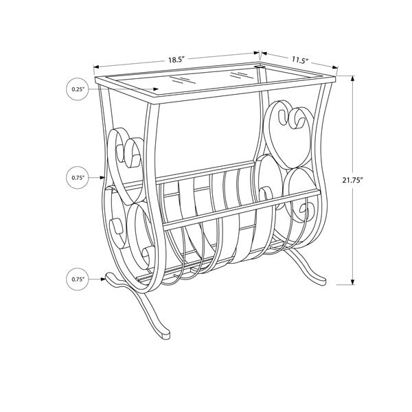 Table d'appoint, 11,5 po x 21,75 po, verre, noir