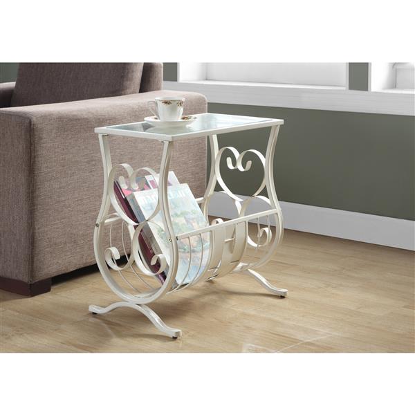 Monarch Accent Table - 11.5-in x 21.75-in - Glass - White