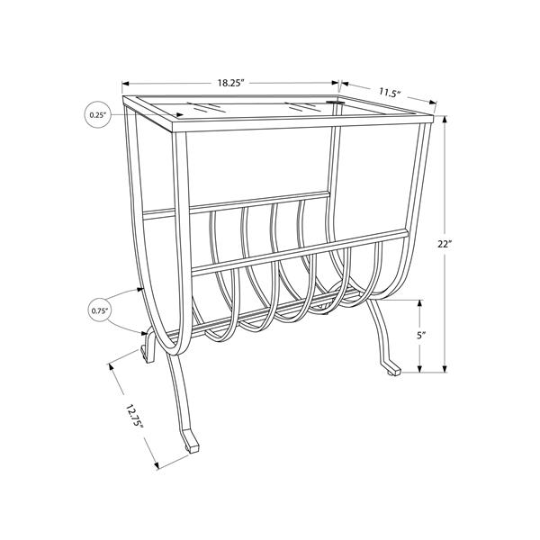 Table d'appoint, 11,5 po x 22 po, verre, brun