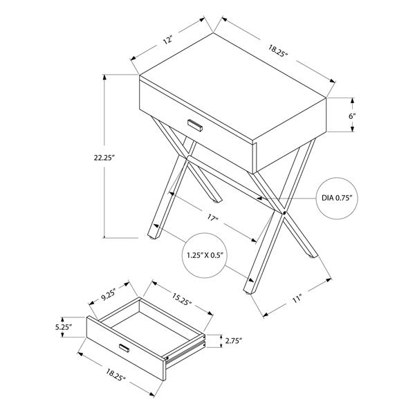 Table d'appoint, 12 po x 22,25 po, composite, blanc