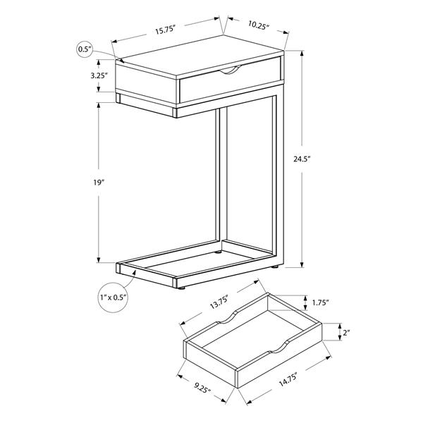 Monarch Accent Table - 10.25-in x 24.5-in - Composite - Dark taupe