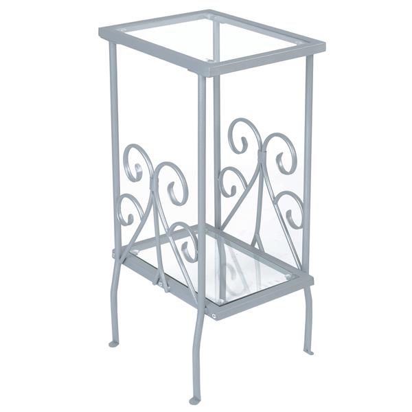 Table d'appoint, 12 po x 30 po, verre, argent