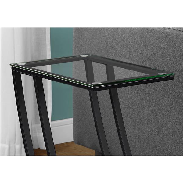 Table d'appoint, 15,75 po x 24 po, verre, noir