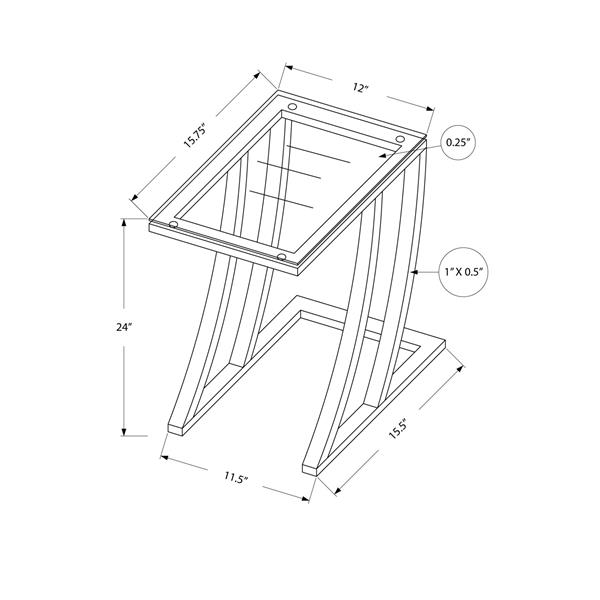 Table d'appoint, 15,75 po x 24 po, verre, noir