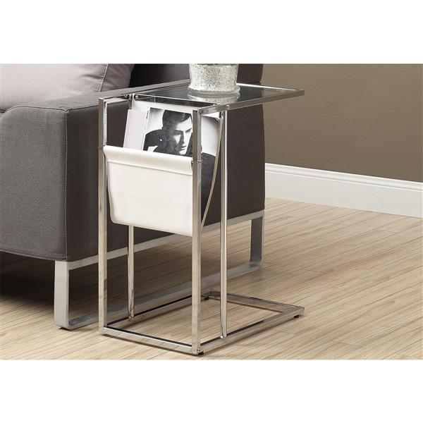 Monarch Accent Table - 19.5-in x 24-in - Glass - Chrome/White