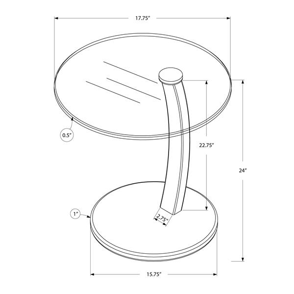 Table d'appoint, 17,75 po x 24 po, verre, cappuccino