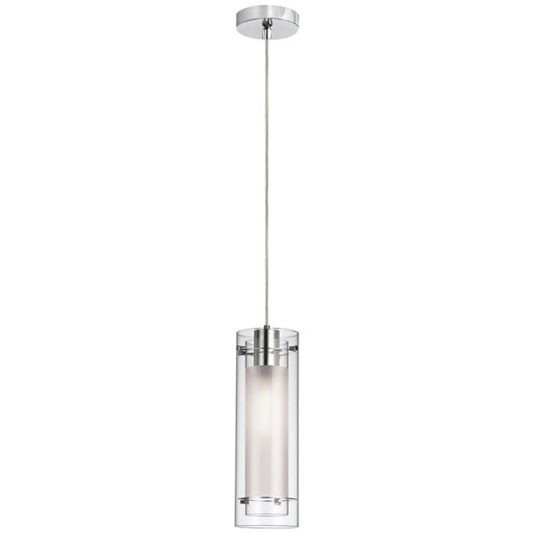 Dainolite Signature Pendant Light - 1-Light - 5-in x 15-in - Chrome/Glass