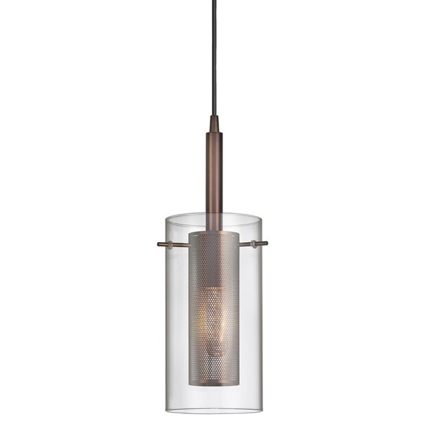 Dainolite Signature Pendant Light - 1-Light - 6-in x 11-in - Oil Brushed Bronze/Glass