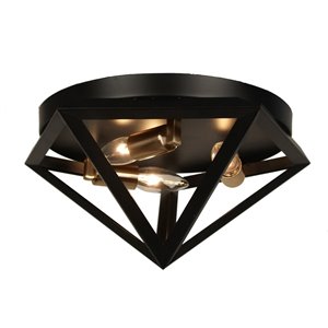 Dainolite Archello Flush Mount Light - 3-Light - 12-in - Matte Black/Antique Brass
