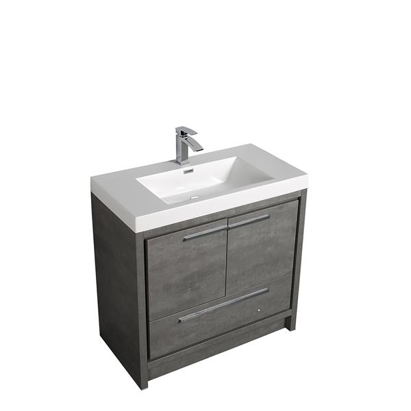 Meuble-lavabo simple gris ciment de 36 po Ember par GEF avec comptoir blanc en acrylique