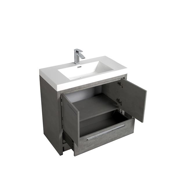 Meuble-lavabo simple gris ciment de 36 po Ember par GEF avec comptoir blanc en acrylique