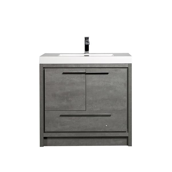 Meuble-lavabo simple gris ciment de 36 po Ember par GEF avec comptoir blanc en acrylique