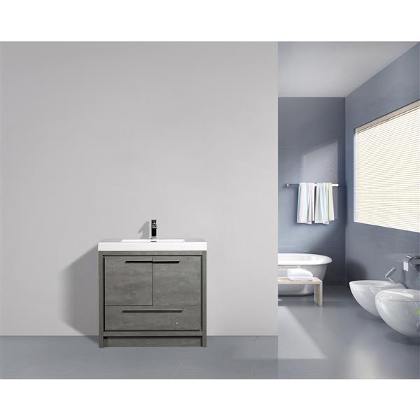 Meuble-lavabo simple gris ciment de 36 po Ember par GEF avec comptoir blanc en acrylique