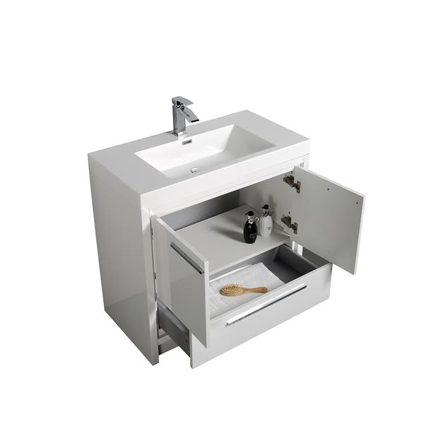 GEF Ember 36-in White Single Sink Bathroom Vanity with White Acrylic Top