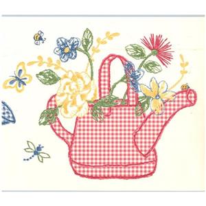 York Wallcoverings Checkered Watering Cans and Flowers Wallpaper