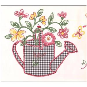 York Wallcoverings Checkered Watering Cans and Flowers Wallpaper